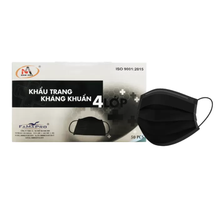 Khẩu Trang Y Tế 4 Lớp Nam Anh Đen Hộp 50 Cái